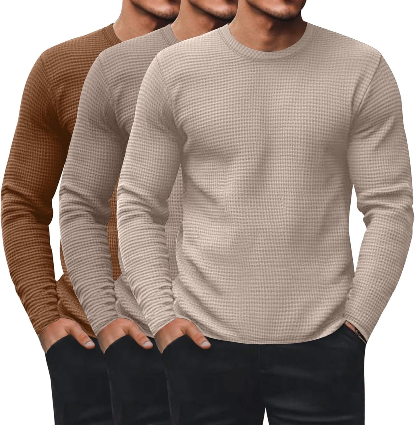 Men's Waffle Long Sleeve Shirts - Comfortable Thermal Tops