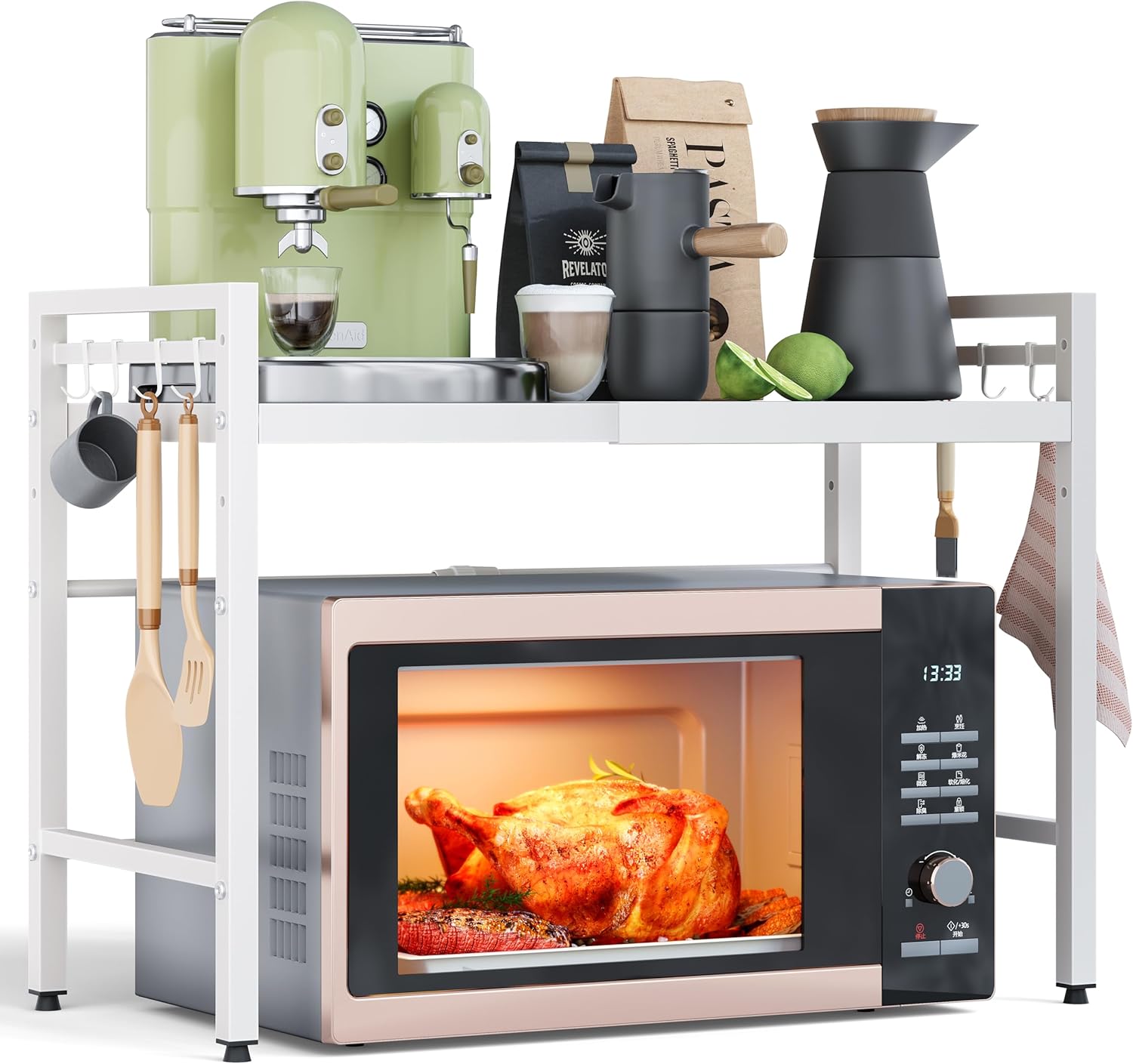 NETEL Expandable Microwave Stand with 2 Tier Kitchen Organizer
