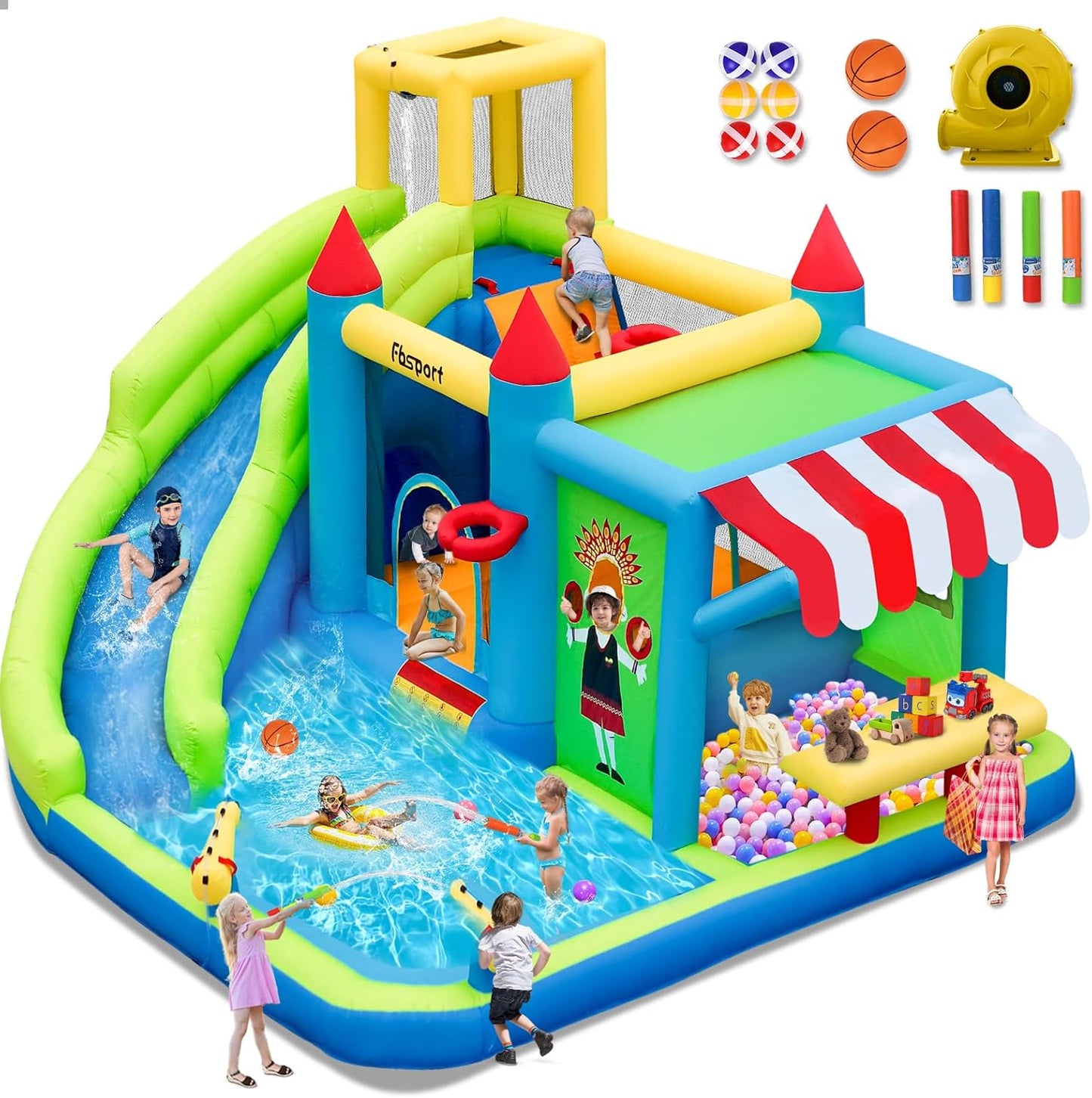 FBSPORT Inflatable Bounce House Water Slide for Kids Fun