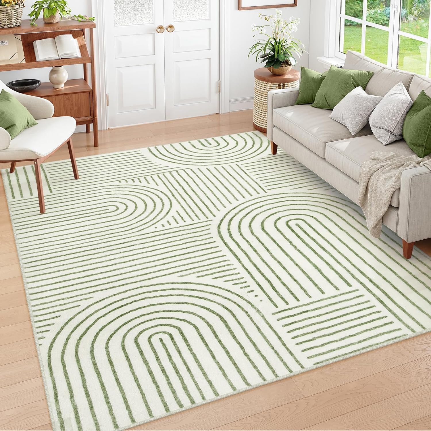 Lahome Abstract 6x9 Area Rugs - Soft Boho Green Washable Carpet