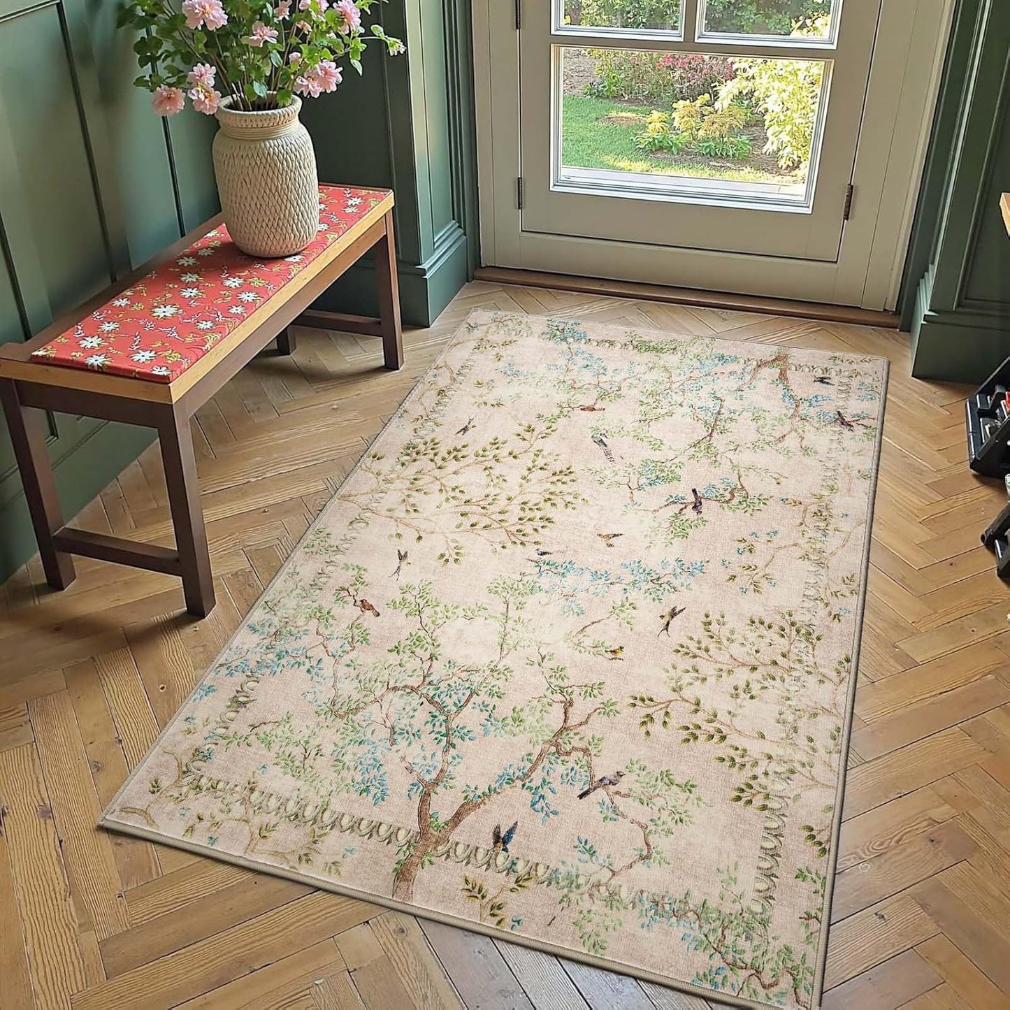 jinchan Botanical Birds 3x5 Beige Area Rug for Modern Spaces