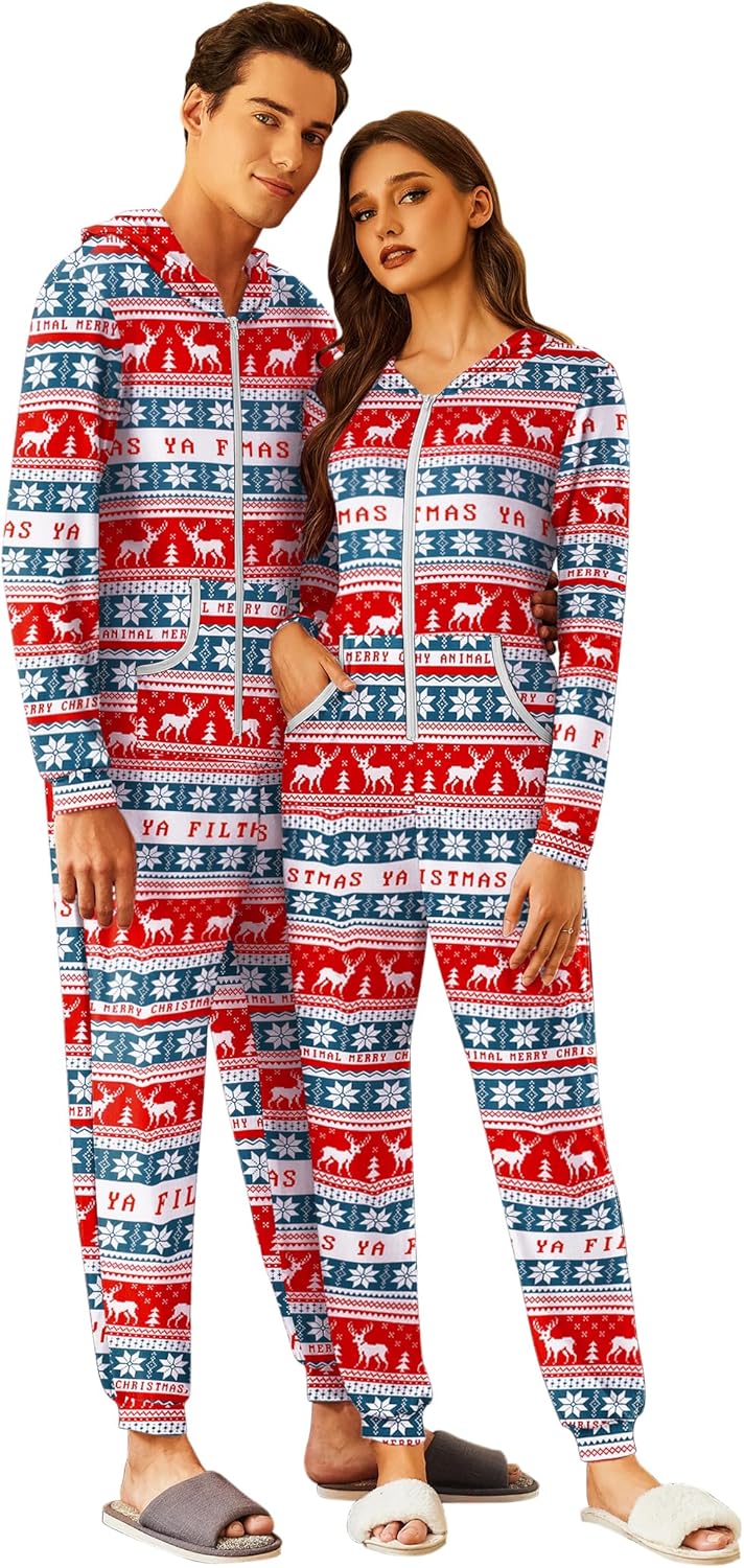 Ekouaer Christmas Matching Onesie for Couples with Pockets