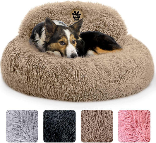 PetJett Calming Medium Dog Bed - Soft Plush Donut Bed for Dogs