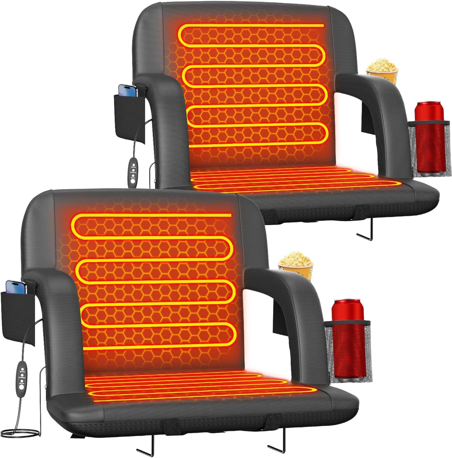 Suteck Heated Stadium Seat with Back Support and Storage Pockets