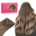 Clip In Hair Extensions 20 in 7pcs Balayage Chocolate to Honey Blonde