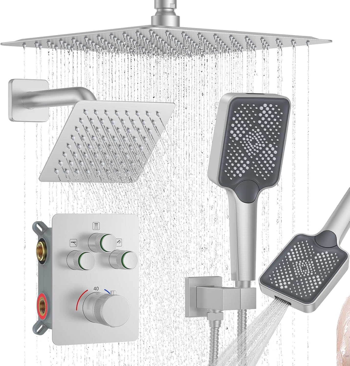 KOJOX Brushed Nickel Thermostatic Shower System for Luxurious Showers