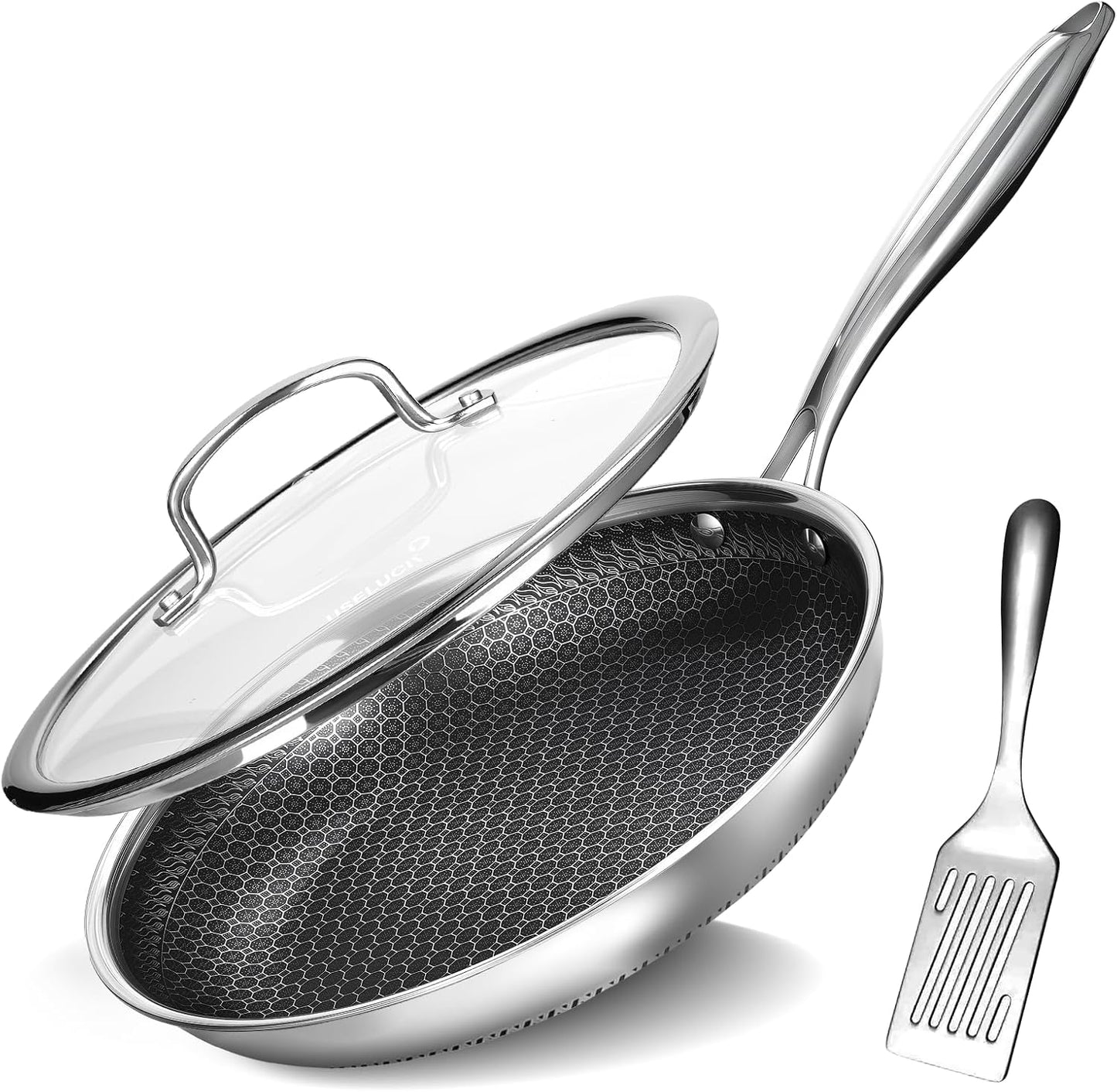 8 Inch Nonstick Frying Pan with Lid and Honeycomb Surface