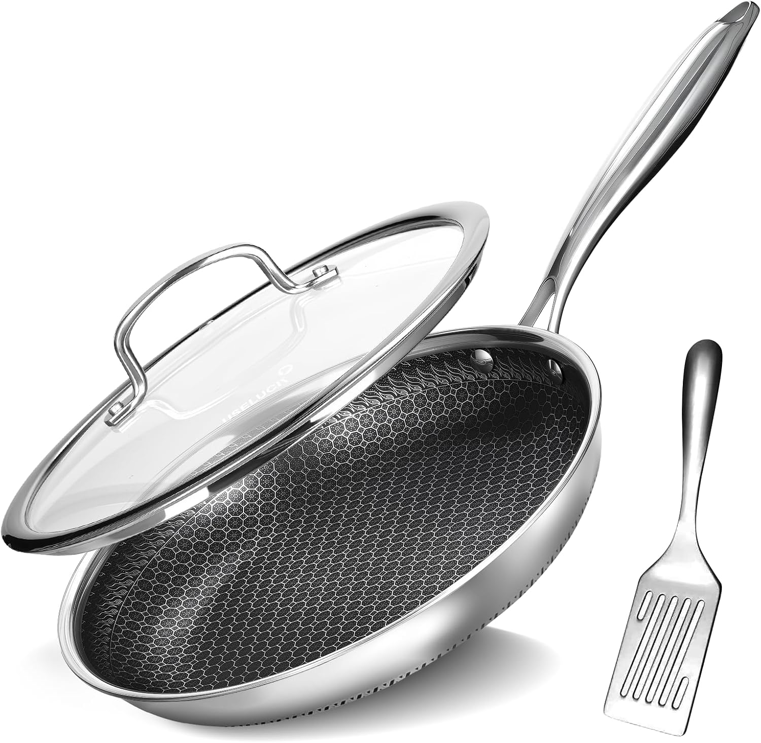8 Inch Nonstick Frying Pan with Lid and Honeycomb Surface