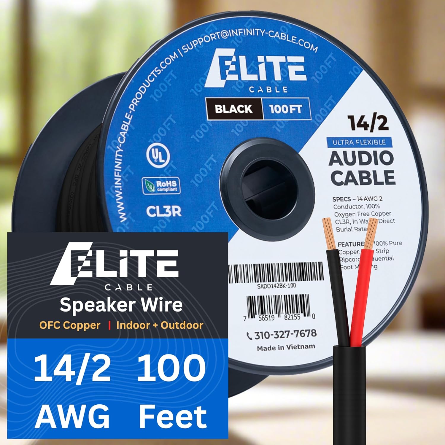 Elite 14/2 Speaker Wire 100ft - Premium Quality for Sound Systems