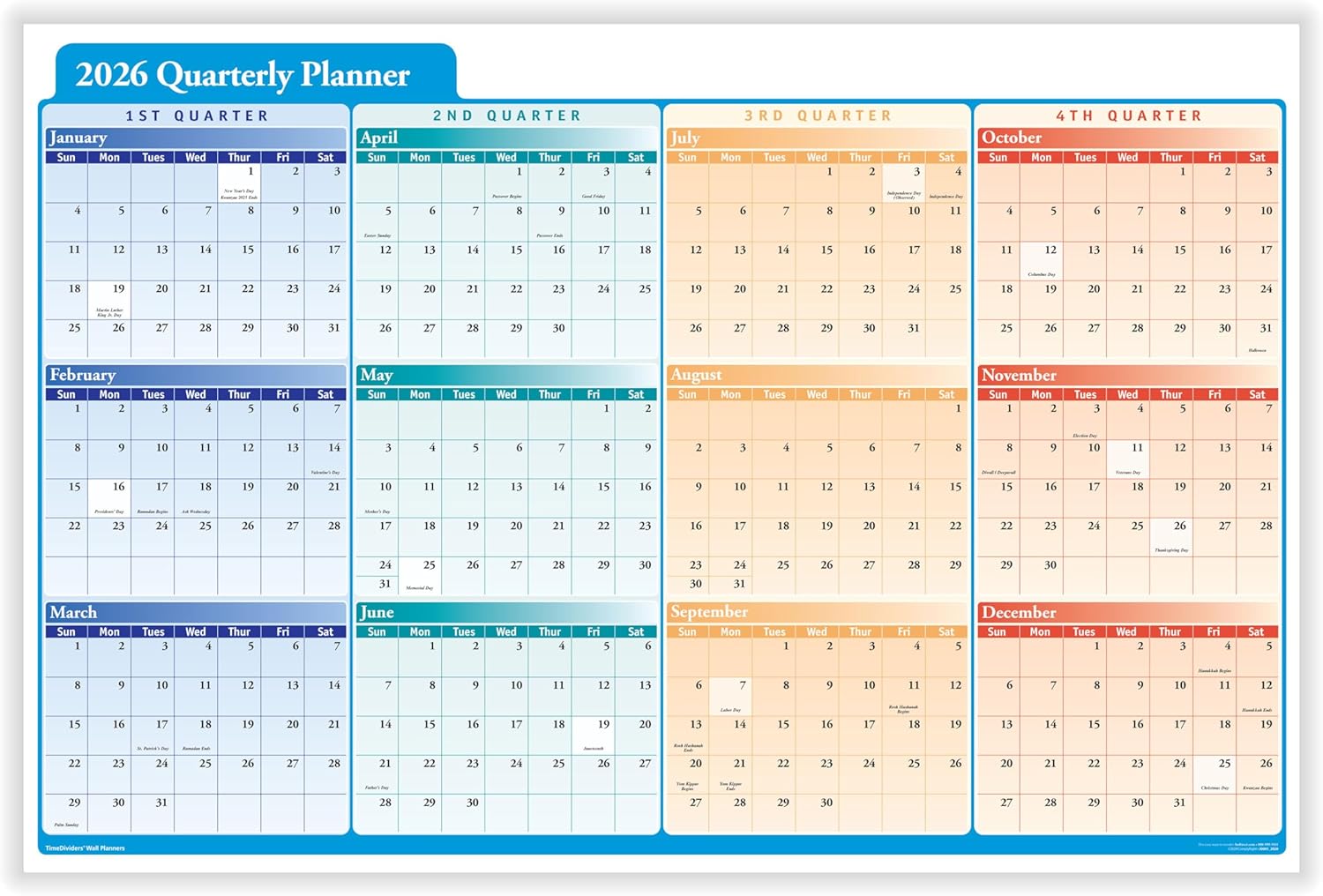 2026 Quarterly Planner - 2-Sided Wall Calendar for Easy Management