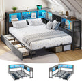 Corner Full Bed Frame with Bookcase Storage and LED Lights - Full