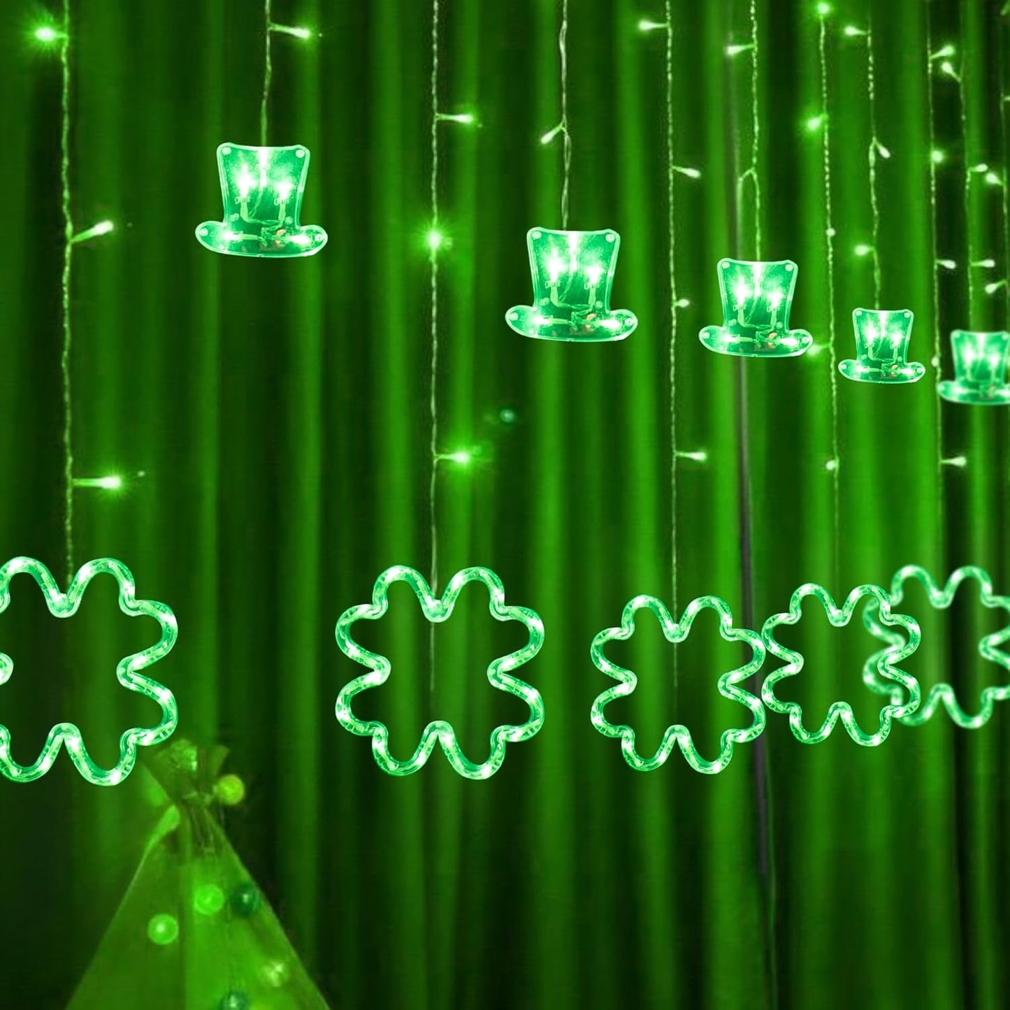 St. Patrick's Day 174LED Green Hat Curtain Lights