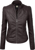 Women's Faux Leather Moto Biker Jacket Coat with Hood - Lightweight