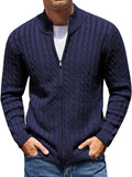 Men's Full Zip Cardigan Sweater Slim Fit Cable Knitted Zip