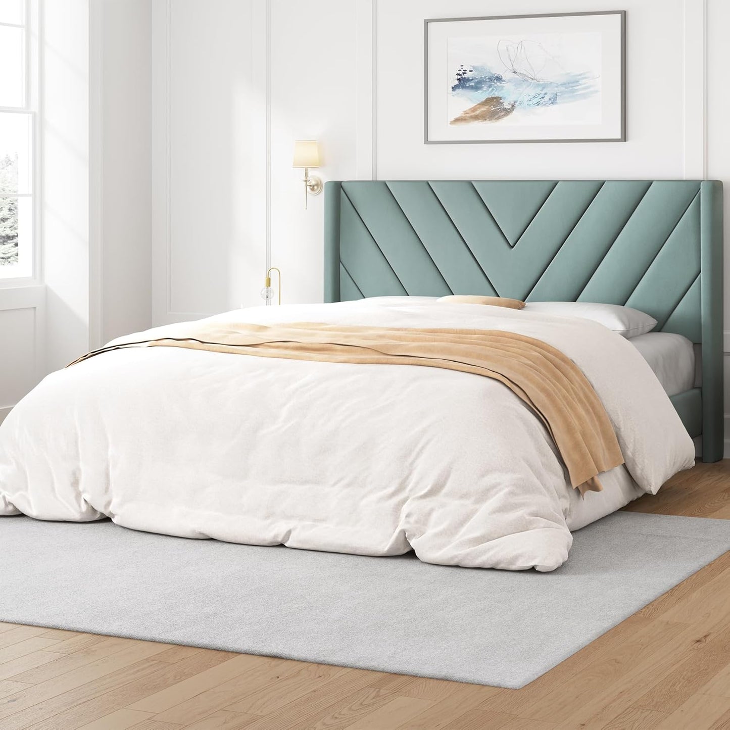 Yaheetech Queen Bed Frame with Wing Side and Tufted Headboard