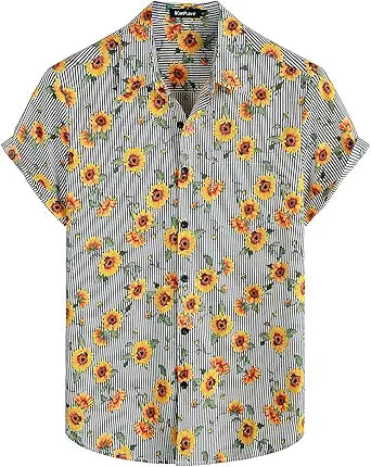 VATPAVE Mens Floral Hawaiian Shirt for Casual Beach Style