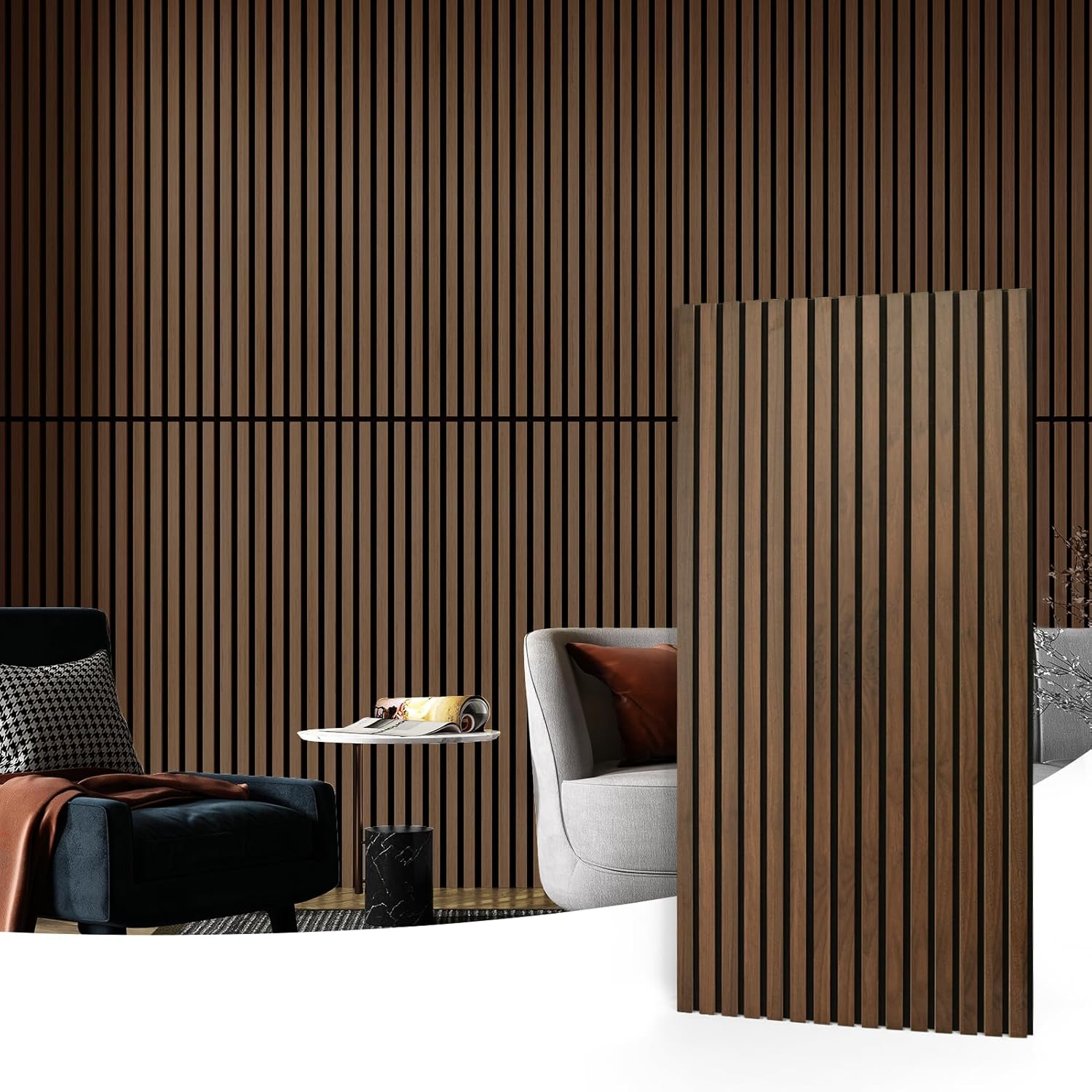 Art3d Wood Slat Acoustic Panels for Wall and Ceiling - Dark Walnut