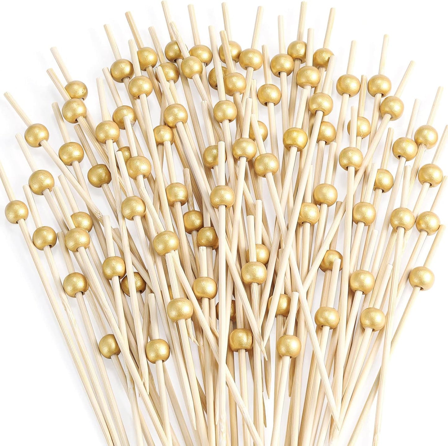 Bamboo Cocktail Picks 200 Pcs, Fancy Gold Mini Toothpicks