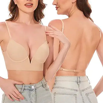 Women Low Back Bras - Seamless Invisible Backless Lightly-Lined