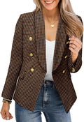 CRAZY GRID Womens Casual Blazer Jacket Gold Button Long Sleeve - Work
