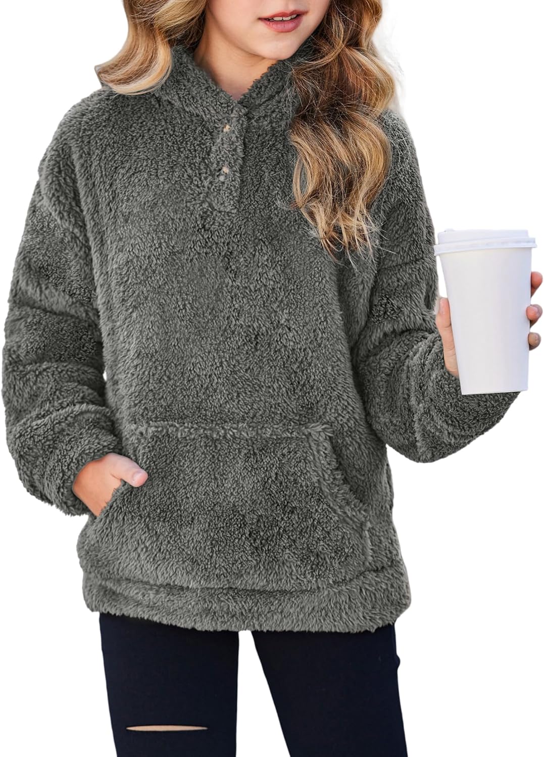 Arshiner Girls Hoodie Sherpa Fleece Pullover for Casual Wear