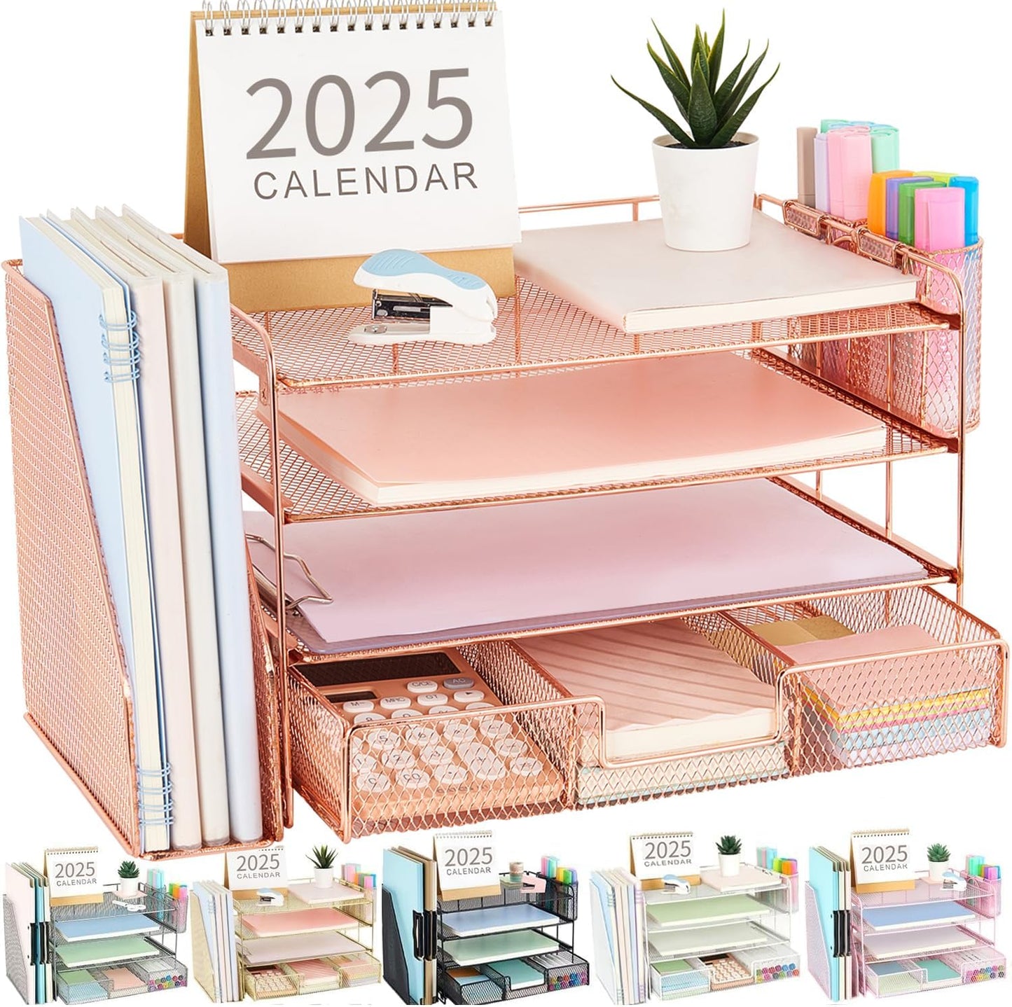 Rose Gold Desk Organizer with 4 Tiers