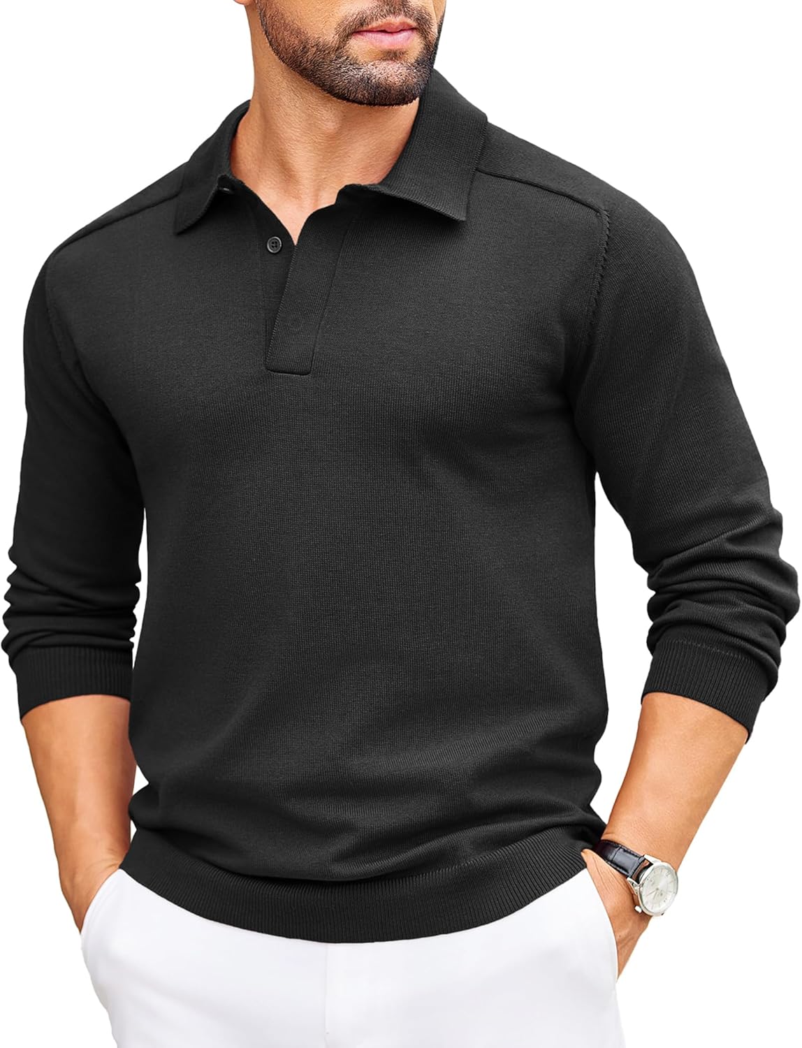 COOFANDY Mens Knit Polo Sweater for Stylish Casual Wear