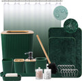 Dark Green Bathroom Accessories Set with Ombre Shower Curtain