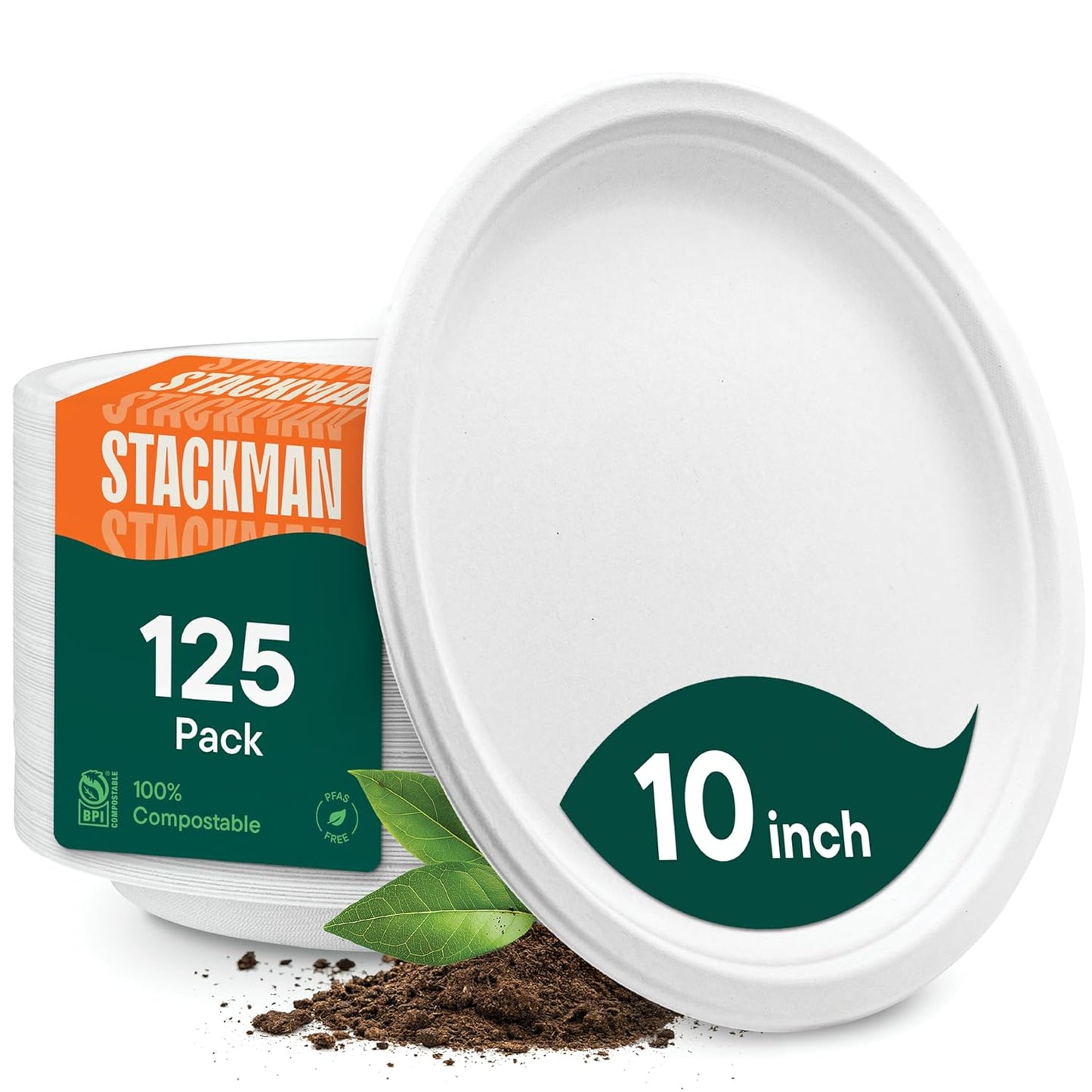 100% Compostable Paper Plates 10 Inch Heavy-Duty Eco-Friendly