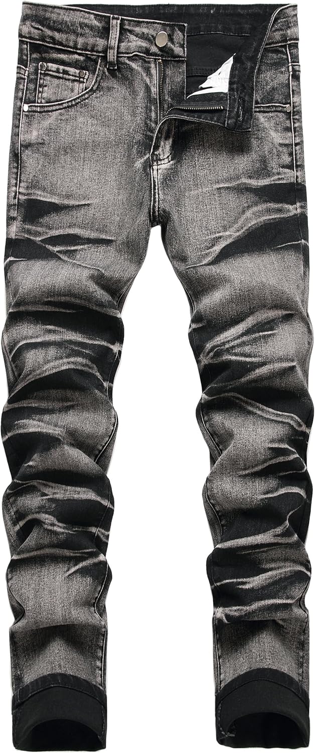 Men's Slim Fit Stretch Jeans Ripped Skinny Fashion Denim Pants