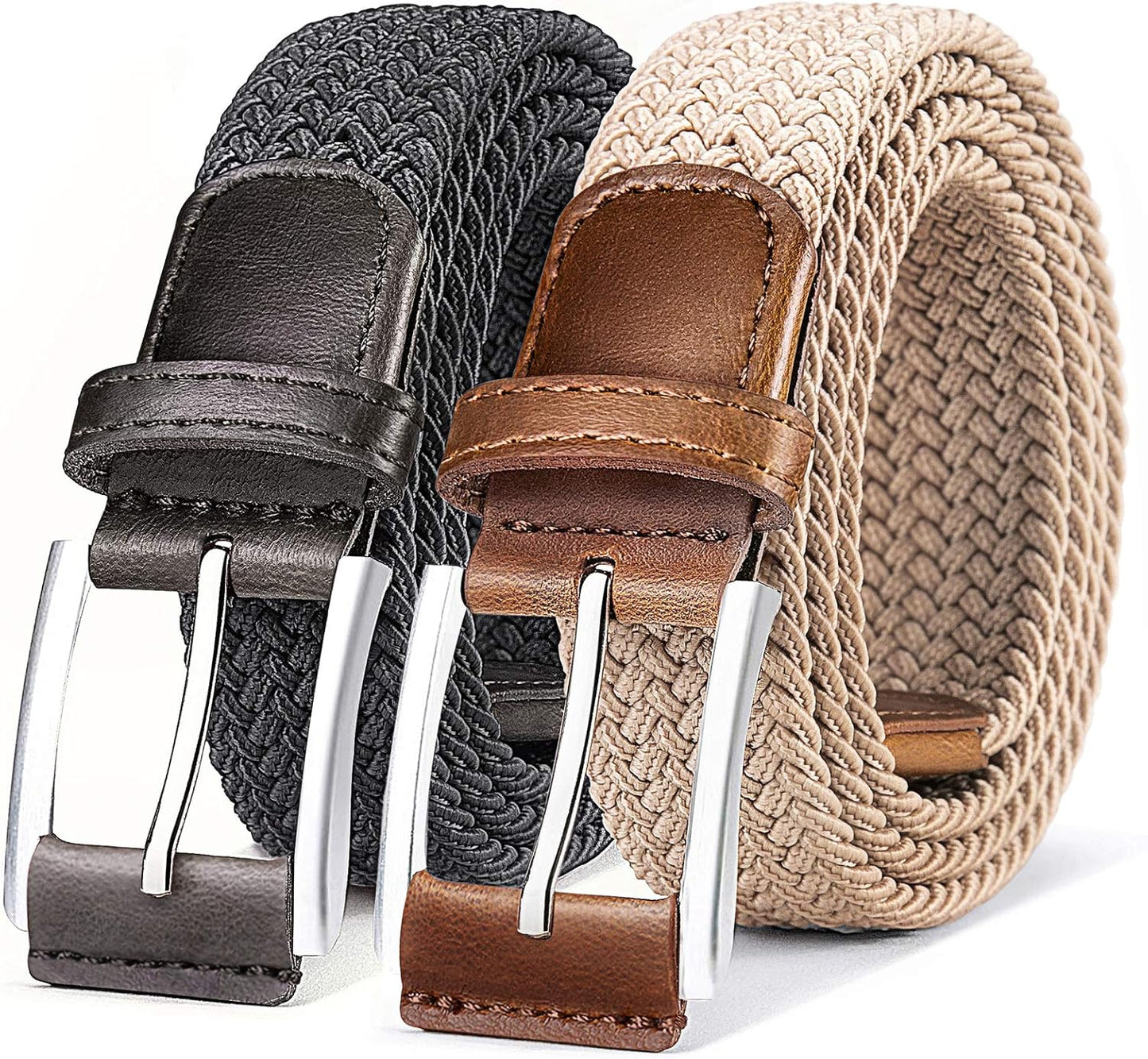 BULLIANT Men's Stretch Braided Web Belt 2Pack for Casual Wear