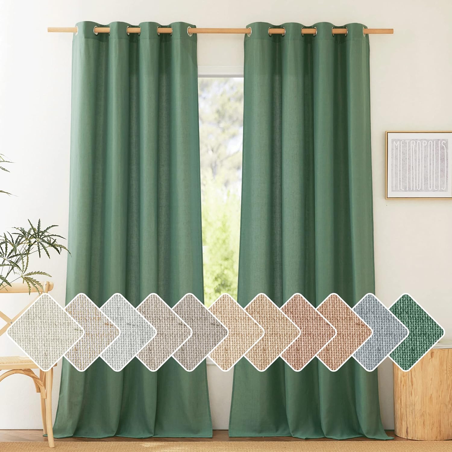 NICETOWN Flax Linen Olive Green Curtains for Elegant Privacy