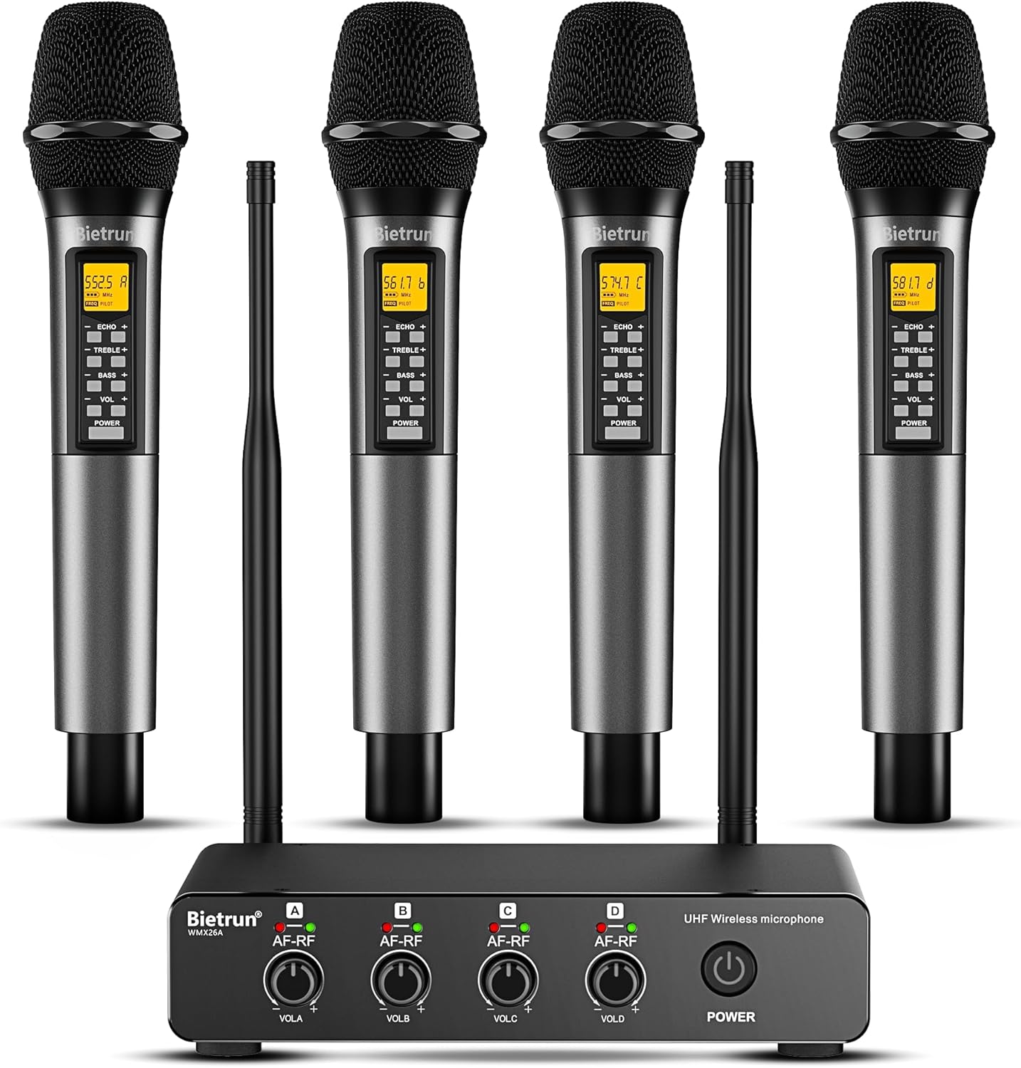Bietrun 4 Channel Wireless Microphone System for Karaoke Events