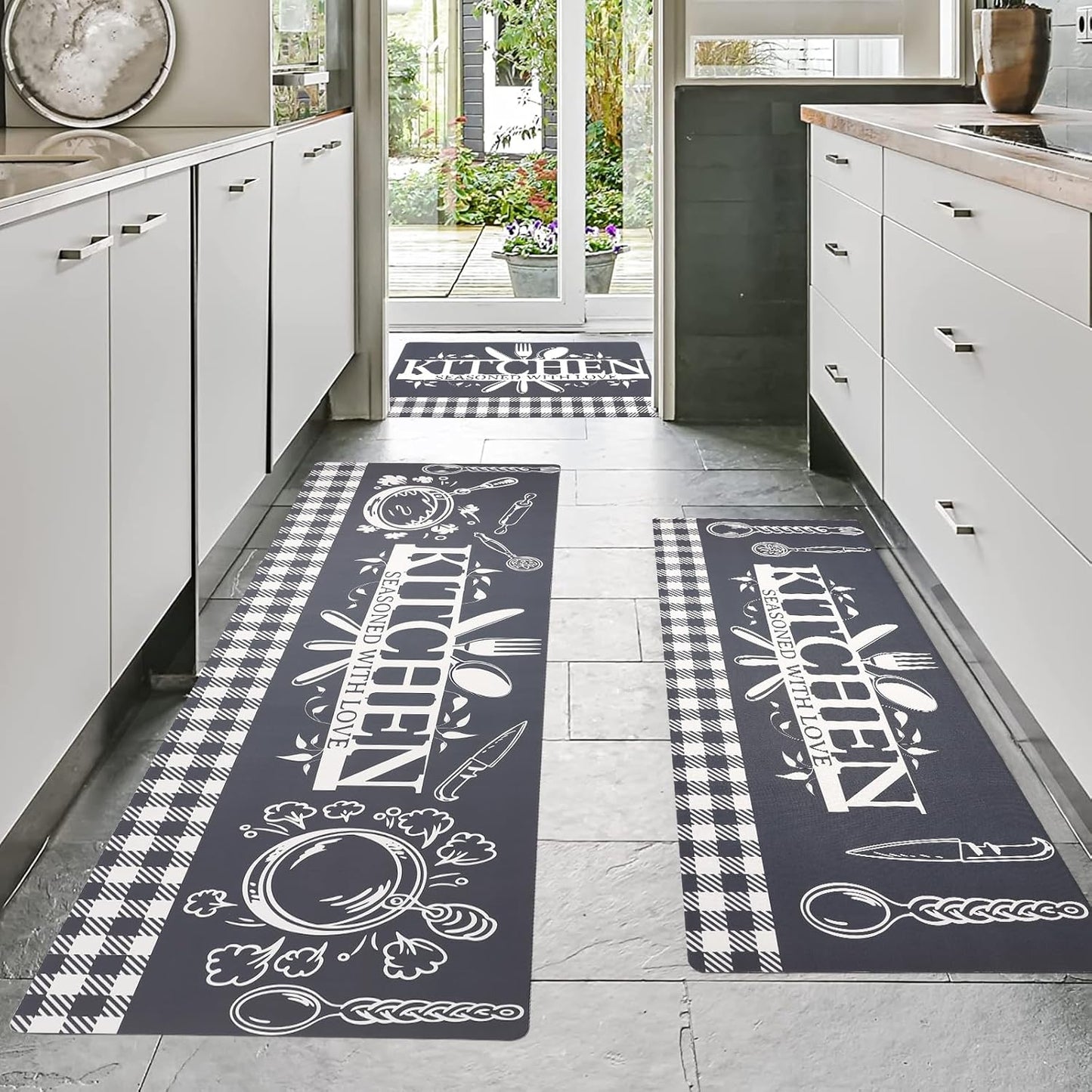 Kitchen Runner Rugs Set of 3 Non Slip Cushioned Comfort Mats