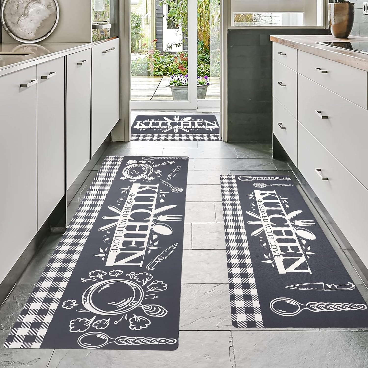 Kitchen Runner Rugs Set of 3 Non Slip Cushioned Comfort Mats