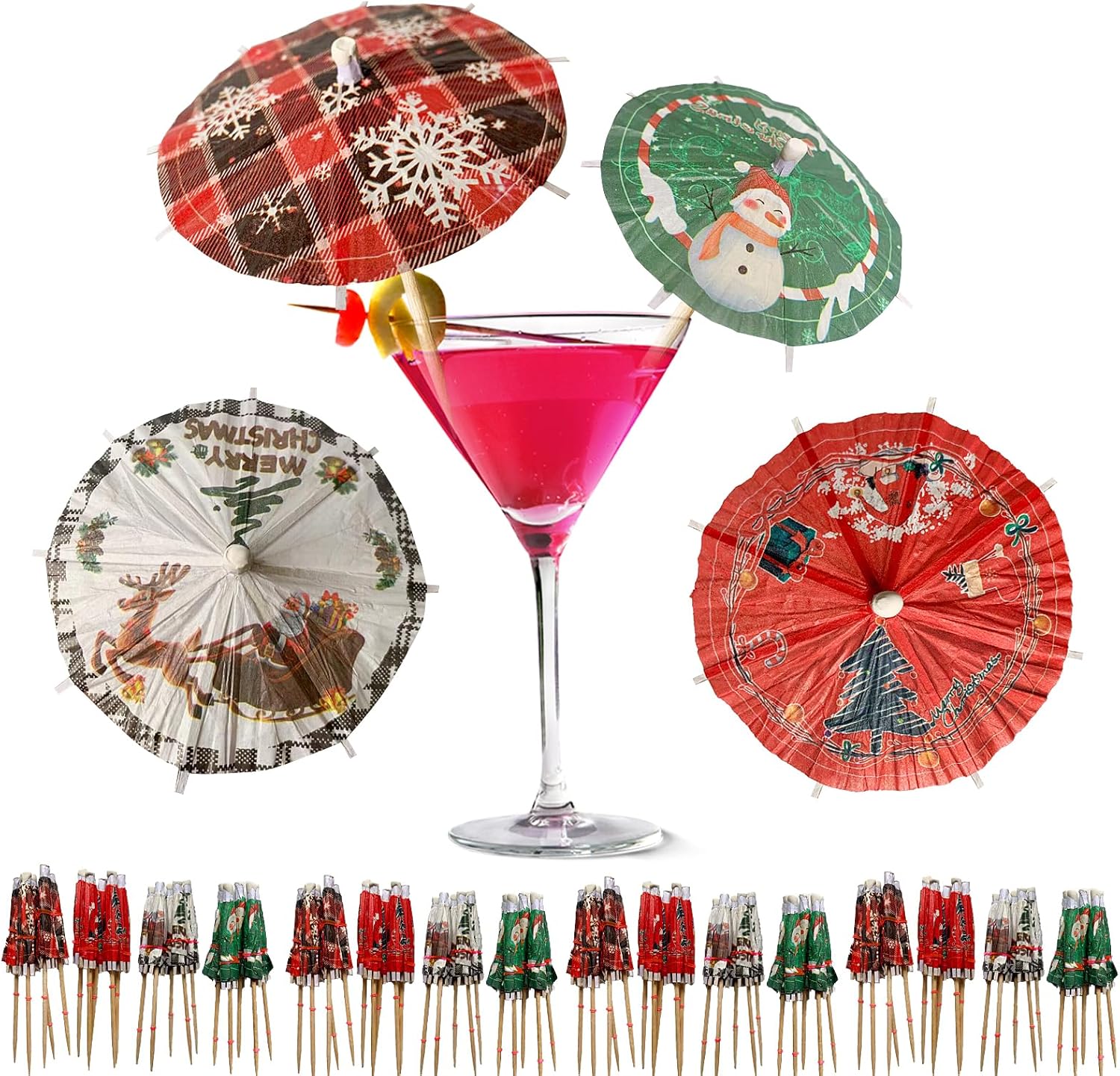 200 Christmas Cocktail Umbrella Picks for Festive Decor