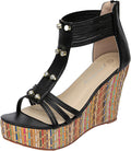Wedge Sandals With Pearls Across The Top - 4in Heel Comfort