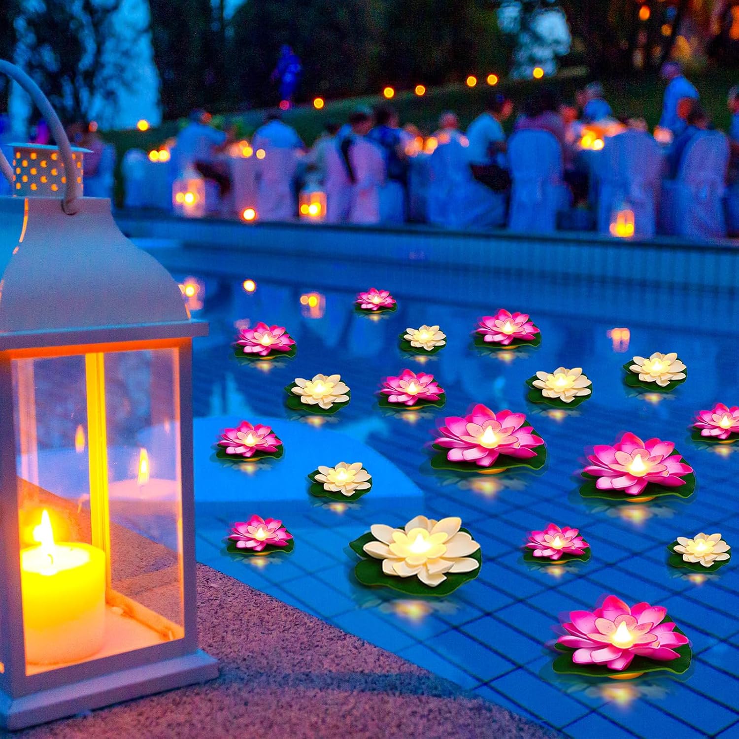 Lifelike Lotus Floating Lights for Pool Decor - 24 Pcs Set