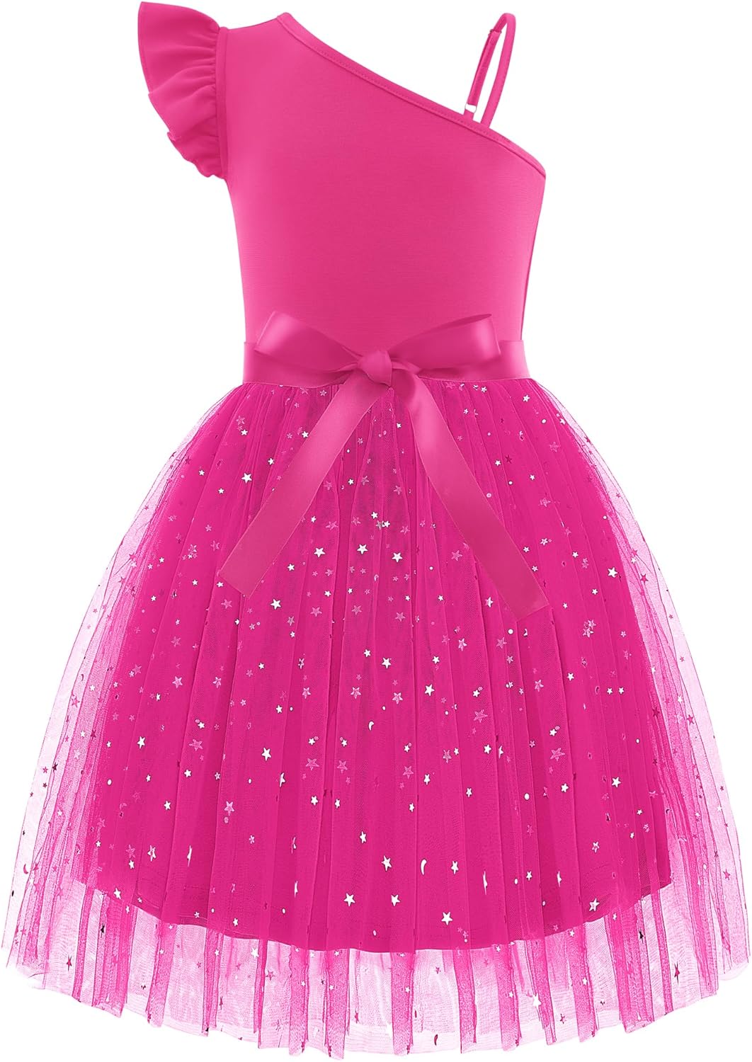 Arshiner Girls Dresses Summer One Shoulder Ruffle Tulle Dress