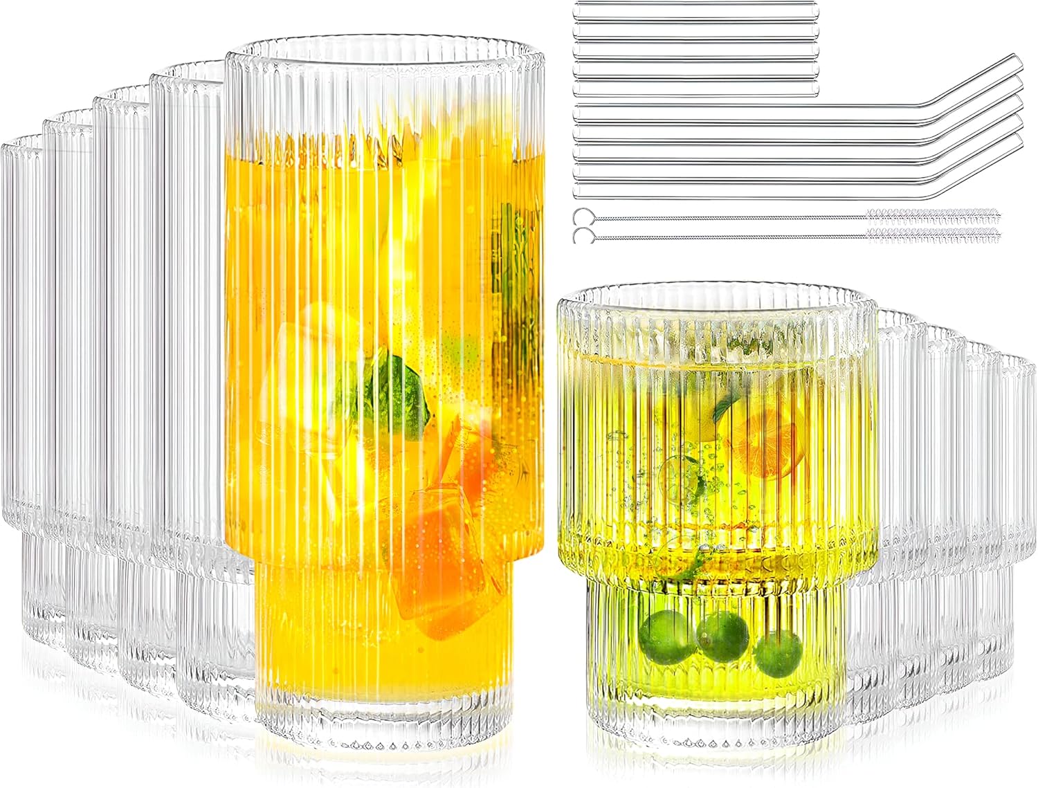 Vintage Ribbed Drinking Glasses Set of 10 for All Occasions