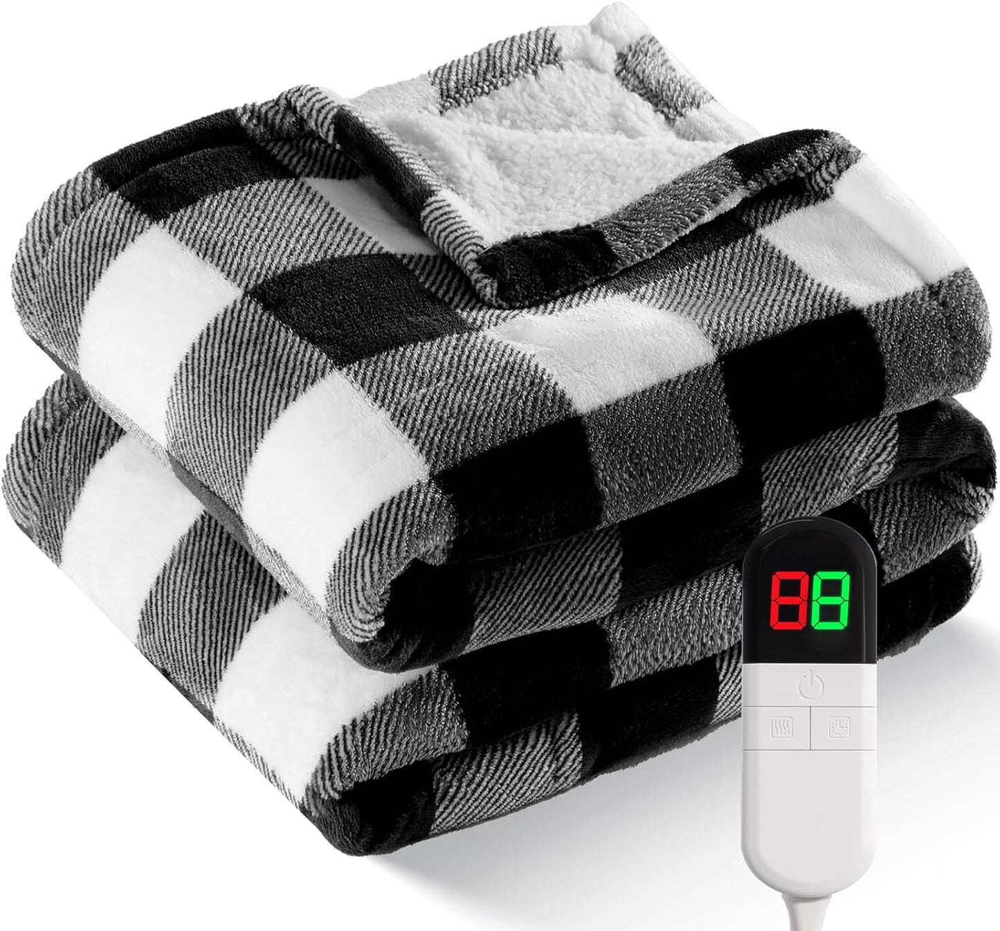 Electric Heated Sherpa Buffalo Plaid Throw Blanket for Cozy Warmth