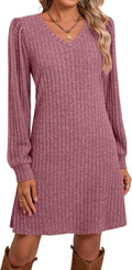Women's Knit V Neck Sweater Dress - Lightweight Stretchy Fall Tunic