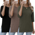 Women's 3 Pack 3/4 Sleeve Tunic Tops - Loose Fit Round Neck