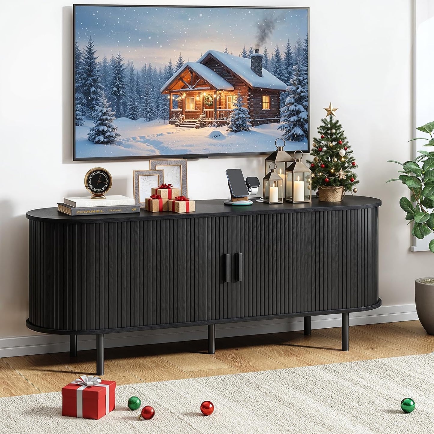 55 Inch TV Stand with Power Outlet for Modern Entertainment Centers