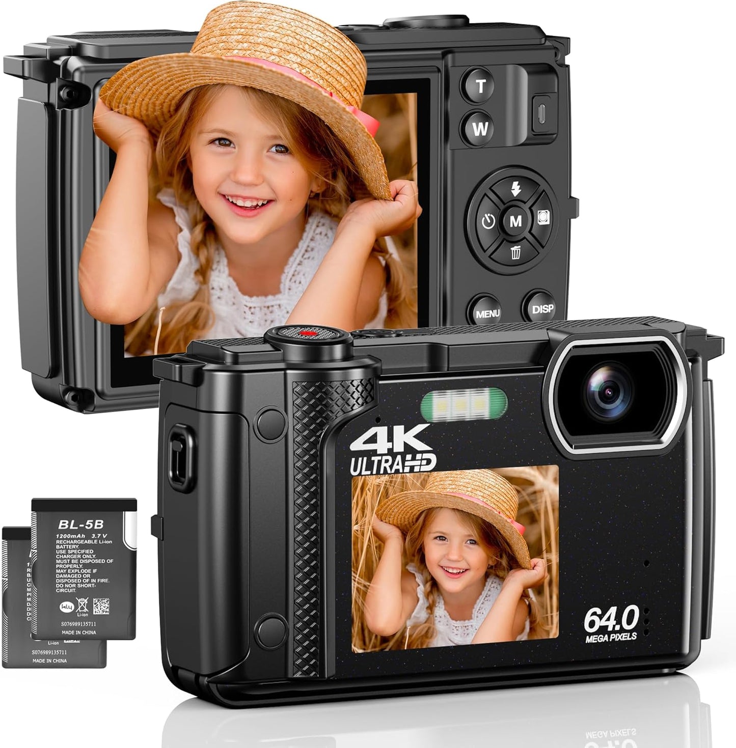 4K Digital Camera with 64MP Dual-Lens for Vlogging and Photography
