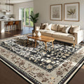 Softlife Washable Rug 9x12 Black Camel - Non-Slip Floral Area Rug