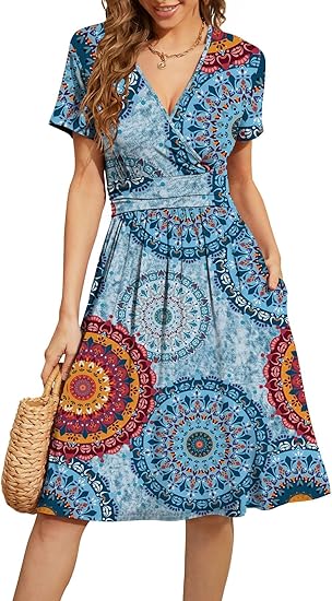 WEACZZY Women's Summer Short Sleeve Casual Floral Party Dress