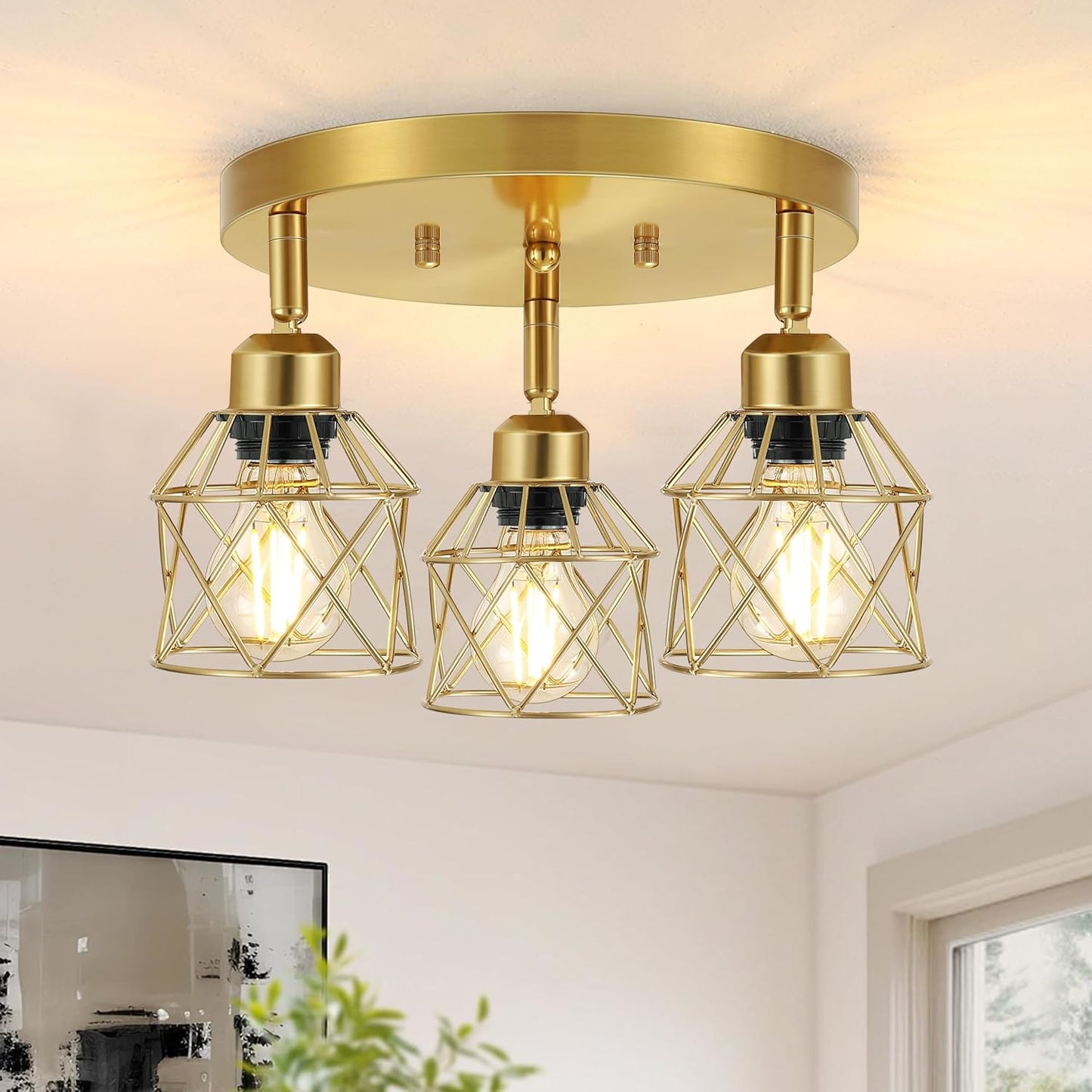 3-Light Brushed Gold Kitchen Light Fixtures for Modern Spaces