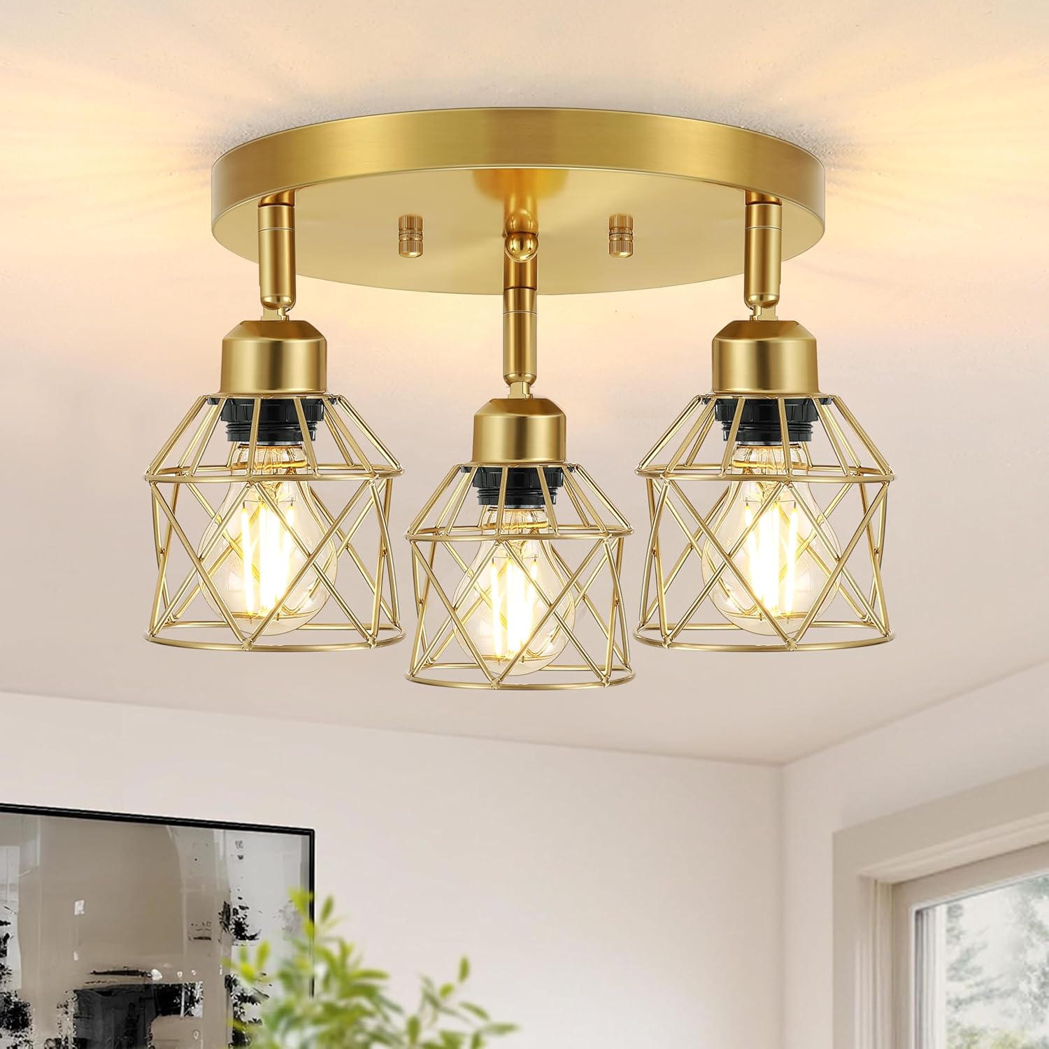 3-Light Brushed Gold Kitchen Light Fixtures for Modern Spaces
