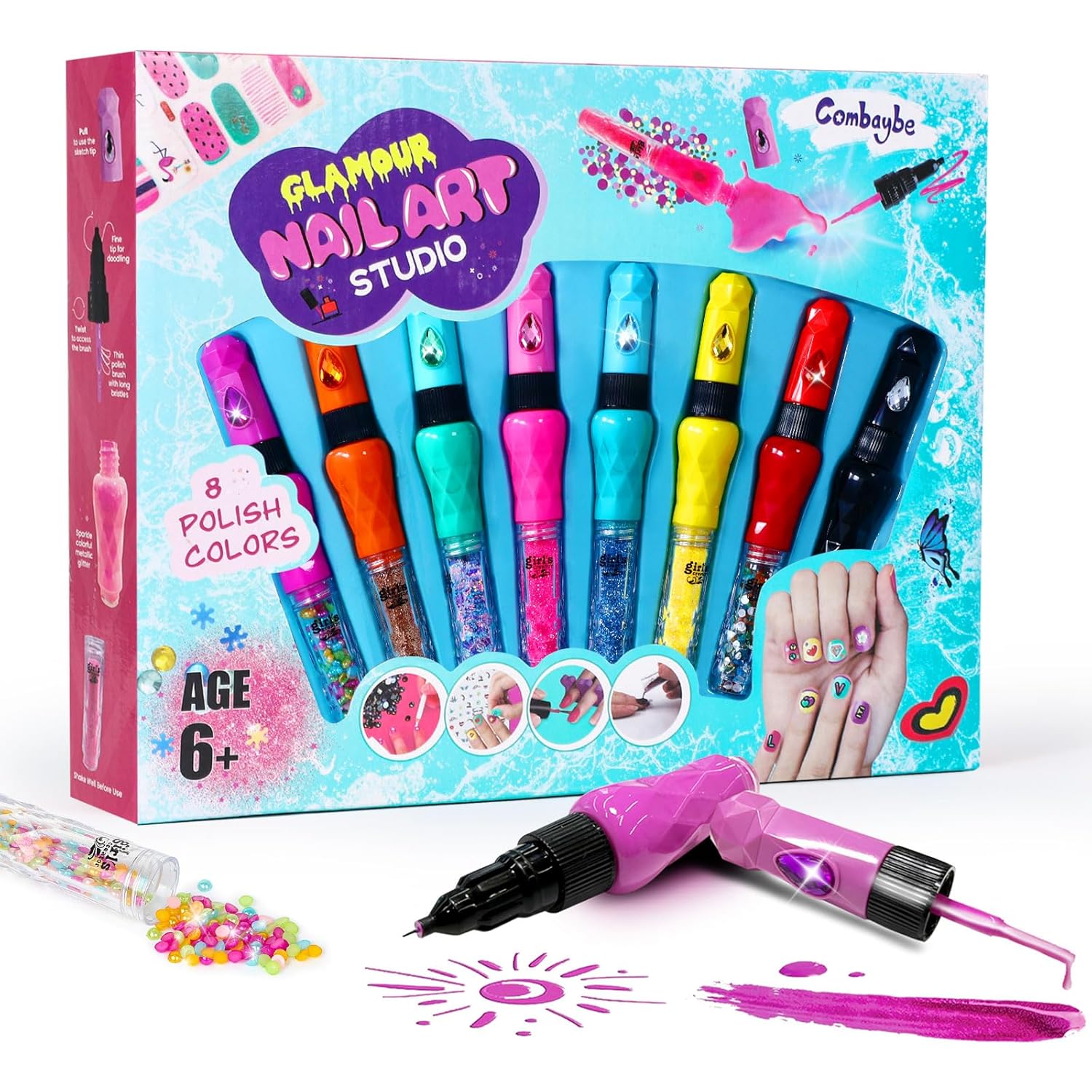 8-Count Nail Art Pen Set for Kids - Non-Toxic Fun for Girls